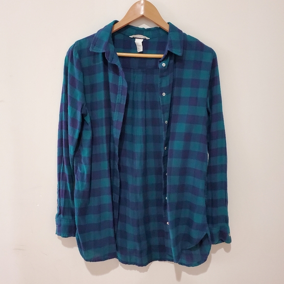 BNWOT H&M divided green plaid checker button down shirt size 4 small - Picture 1 of 6
